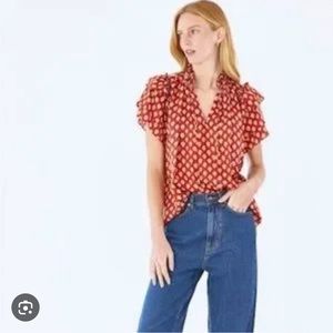 Hunter Bell Red Block Print Millie Top size S Autumn Bloom